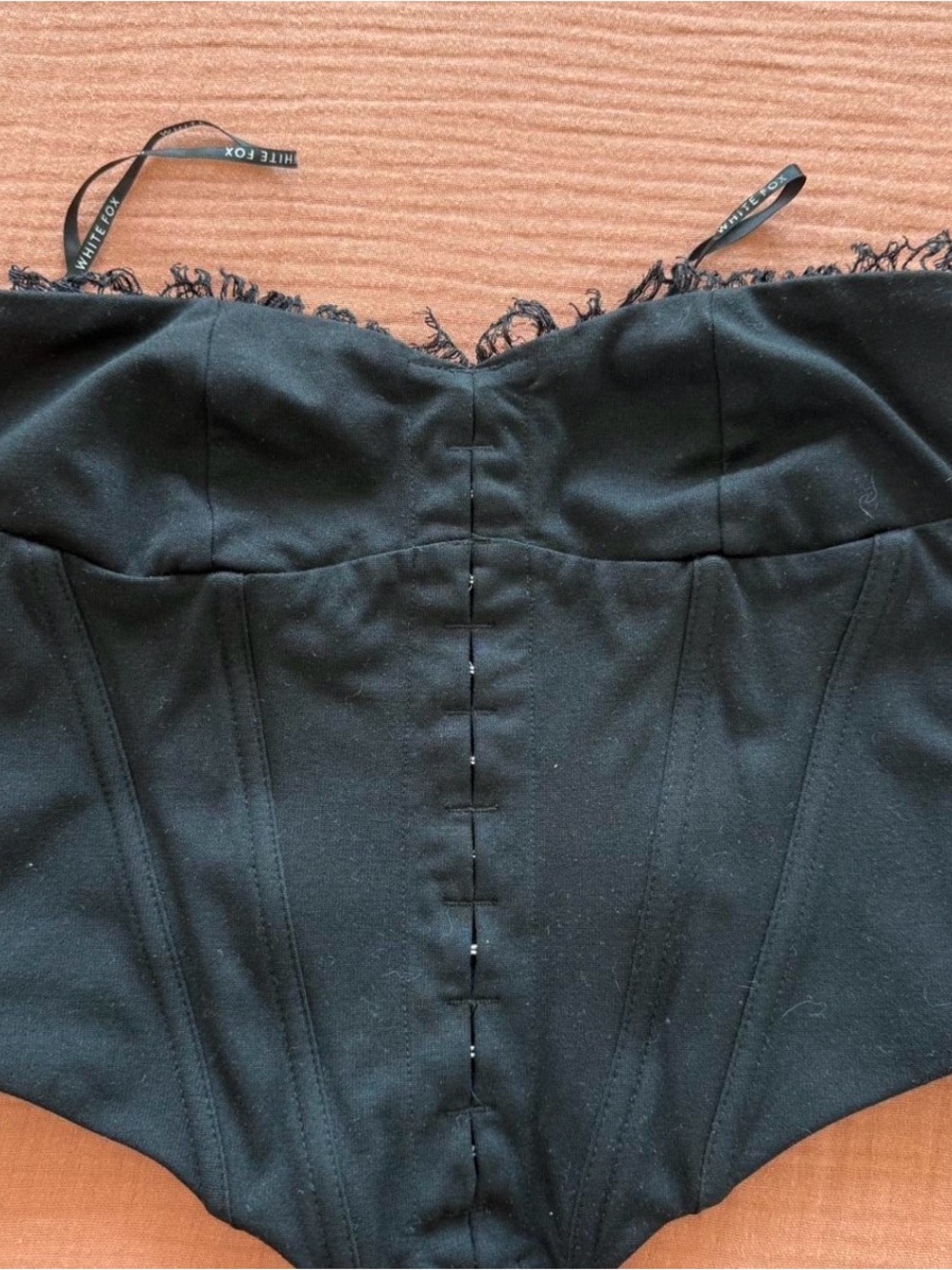 White Fox Black Lace-Trim Bustier
